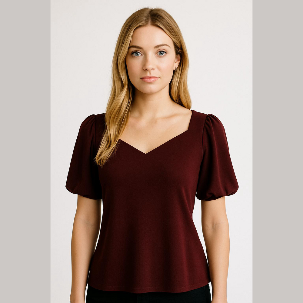 Express Burgundy Puff Sleeve Blouse